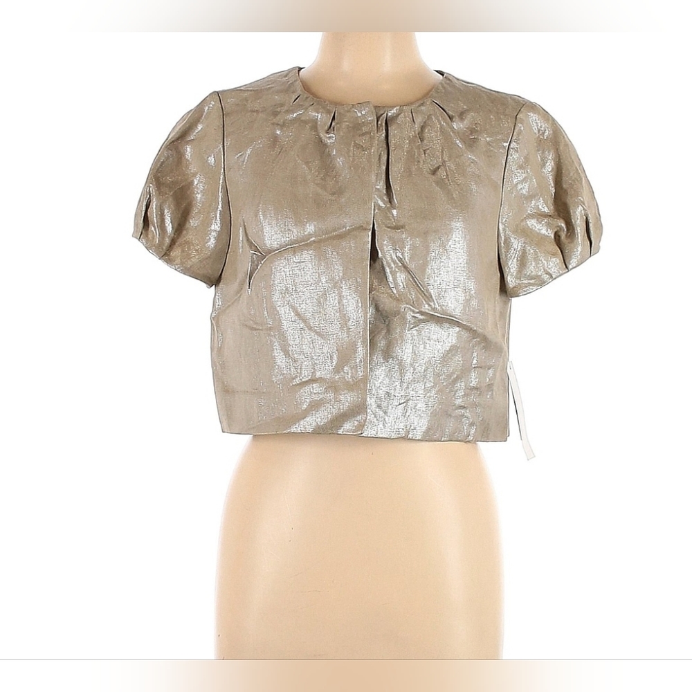 Kenneth Cole Reaction Expressive II Metallic Crop Linen Jacket Blazer Women's 6